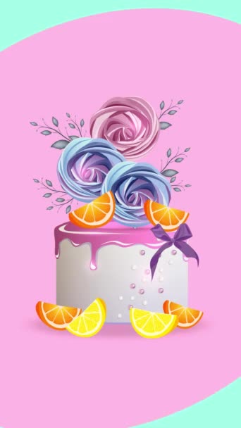 Appetizer Festive Cake Decorated Meringues Oranges Animated Background — Stock Video