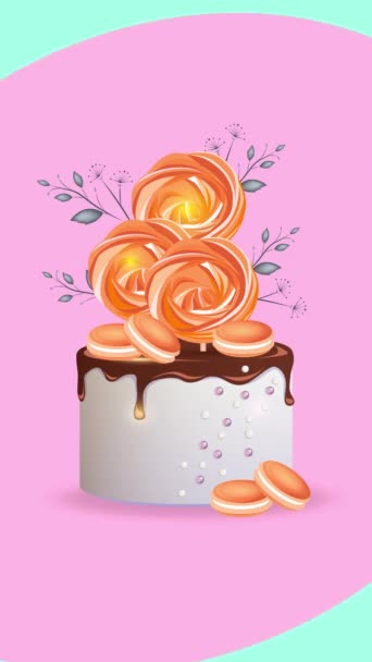アニメーションの背景にメレンゲで飾られた前菜のお祝いのケーキ — ストック動画