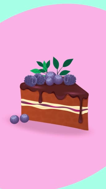 Pastel Chocolate Decorado Con Arándanos Moras Sobre Fondo Animado — Vídeos de Stock