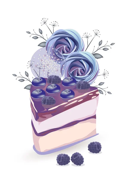 メレンゲで飾られたブルーベリーとジャムとおいしいベクトルケーキ — ストックベクタ