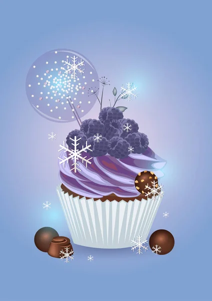 ブラックベリー クリーム チョコレートのクリスマスケーキ — ストックベクタ