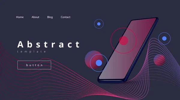 Plantilla Landing Page Vector Oscuro Con Teléfono Móvil Líneas Onduladas — Vector de stock