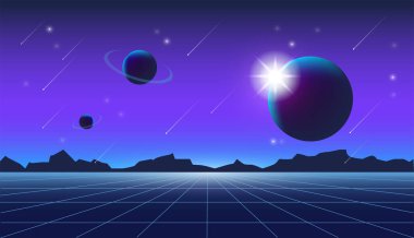 Gezegenler ve düşen kuyrukluyıldızlarla şık vektör alanı çizimi