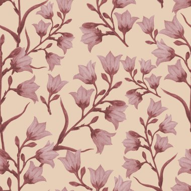 Açık kahverengi arka plandaki çan çiçeğinin deseni