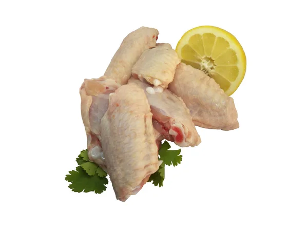 Tavuk kanadı limon ve taze gıda, beyaz bir arka plan izole maydanoz