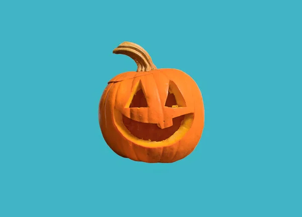 Halloween Pumpkin Face Isolated Blue Background — Stock Photo, Image