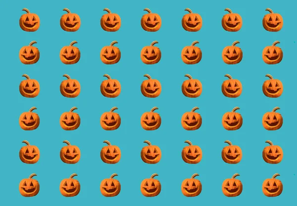 Halloween Pumpkins Pattern Isolated Blue Background — Stock Photo, Image