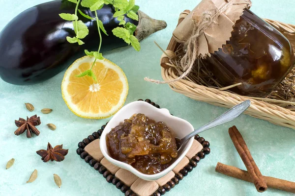 Eggplant Preserves Lemon Spices Original Recipe Dessert Homemade Preserves — Stock Photo, Image