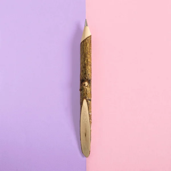 Στυλό Από Κλαδί Δέντρου Φλοιό Σχετικά Δύο Χρώμα Φόντου Μίνιμαλ — Φωτογραφία Αρχείου