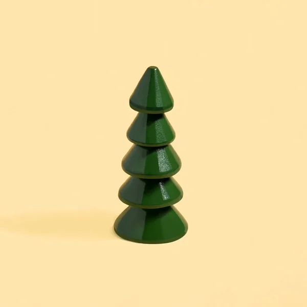 Malé Dřevěné Vánoční Strom Pastelové Žluté Pozadí Minimální Styl Primitivismus — Stock fotografie