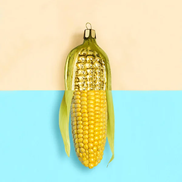 Christmas Toy Corn Connected Two Color Background Minimal Style Creative — Stock Photo, Image