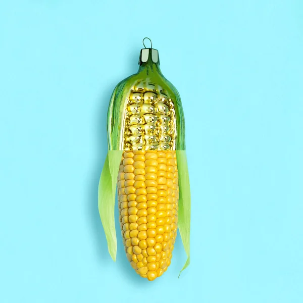 Christmas Toy Corn Connected Light Blue Background Minimal Style Creative — Stock Photo, Image