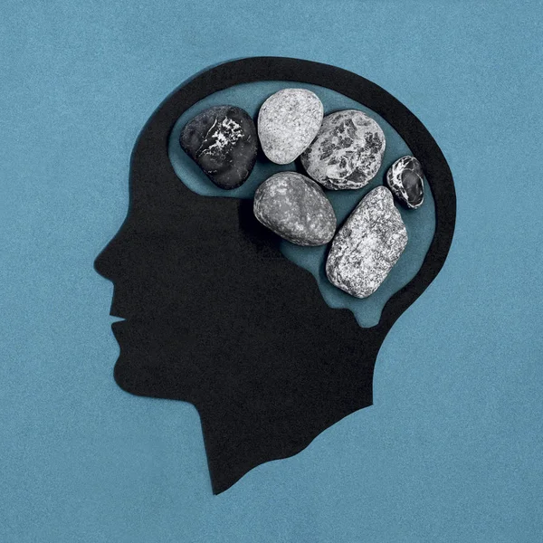 Stiliserat Huvud Silhuett Hjärnan Fylld Med Stenar Symbol För Gravitation — Stockfoto