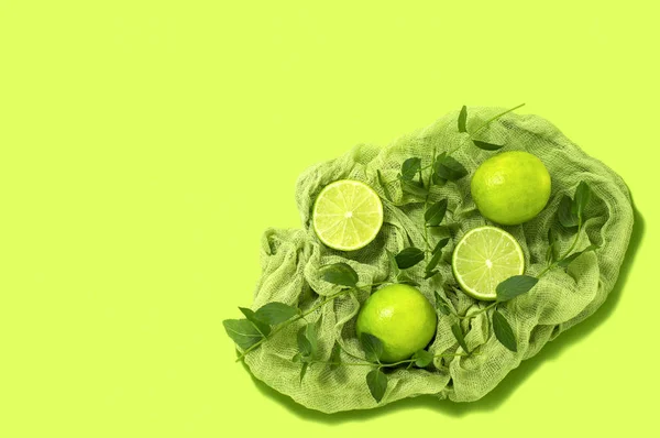 Fresh Limes Peppermint Green Gauze Napkin Shades Green — Stock Photo, Image