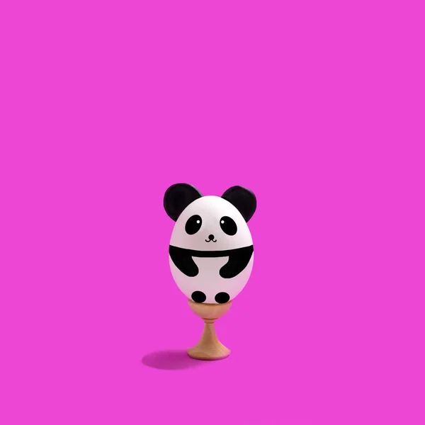 Panda Carino Fatto Mano Fatto Uovo Supporto Legno Decorazione Creativa — Foto Stock