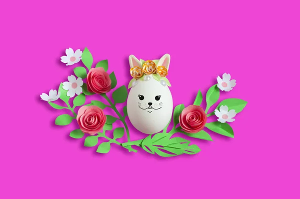 Χειροποίητο χαριτωμένο λαγουδάκι του Πάσχα που κατασκευάζονται από αυγό. Έννοια του Πάσχα — Φωτογραφία Αρχείου