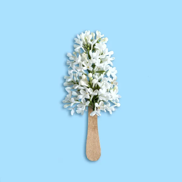 Flores de lilás branco no pau como picolé — Fotografia de Stock