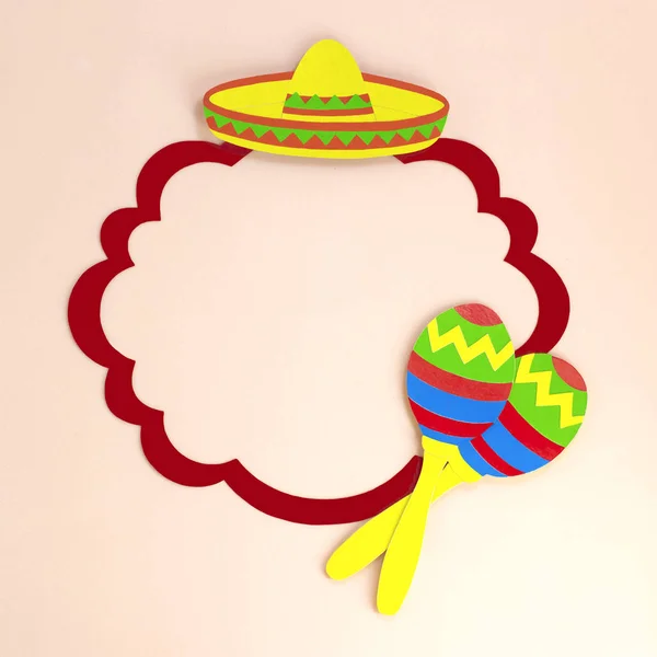 Moldura com sombrero e maracas para Cinco de Mayo — Fotografia de Stock