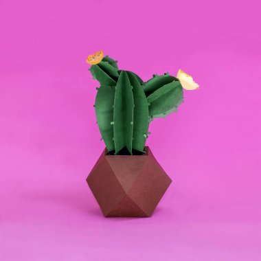 El yapımı saksılarda kağıt kaktüs 