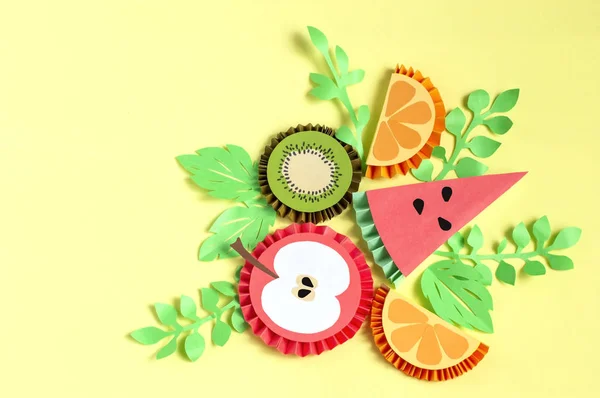 Fruit made from paper with paper leaves — Stock Photo, Image