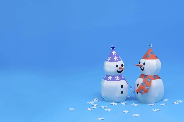 Dos muñecos de nieve de papel 3d para la decoración de Navidad — Foto de Stock