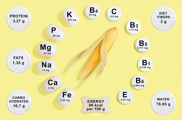Vitamin and mineral composition in corn — Stock Photo, Image