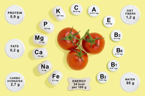 Vitamin and mineral composition in tomato — Stock Photo, Image