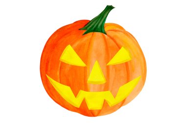 El boyası suluboya balkabağı Cadılar Bayramı. Beyaz arkaplanda suluboya sonbahar çizimi izole edildi. Balkabağı Jack. Cadılar Bayramı karakteri