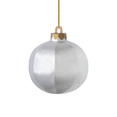 Beyaz arka planda izole edilmiş gümüş renkli el yapımı Noel topu. Kağıt sanat ve zanaat. El yapımı gerçek kağıt objeler. Noel ve Yeni Yıl Dekorasyonu