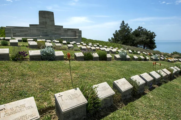 Gravestones of fallen Australian and United Kingdom World War One soldiers in the Shell Green Cemetery at Gallipoli in Turkey. It contains 408 Australian and one UK graves.