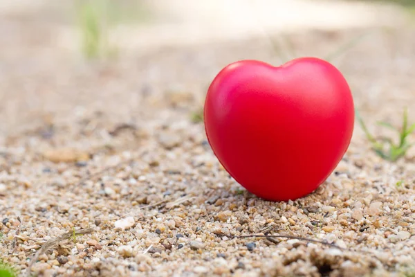 Κόκκινη μπάλα σε σχήμα καρδιάς στο πάτωμα της φύσης, ημέρα του Αγίου Βαλεντίνου CON — Φωτογραφία Αρχείου