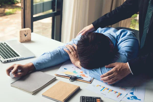 Gerente Incentivar Falar Com Empresário Que Tem Amarrado Estresse Sobre — Fotografia de Stock