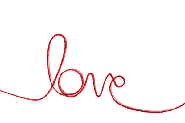 Red Yarn Shape Word Love White Background Red Thread Valentine — Stock Photo, Image