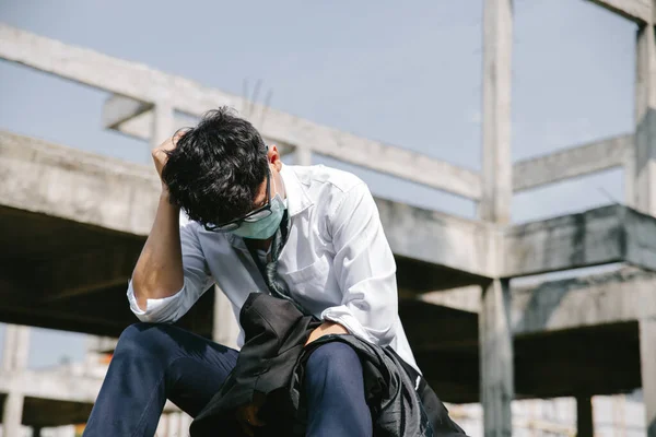 Coronavirus Covid Etkisi Şyeri Kapanması Işsiz Konsepti Cerrahi Maske Takan — Stok fotoğraf