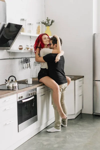 Beautiful Loving Couple Kitchen — Stock Photo, Image