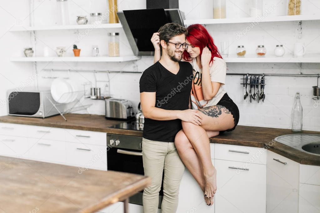  beautiful loving couple in the kitchen