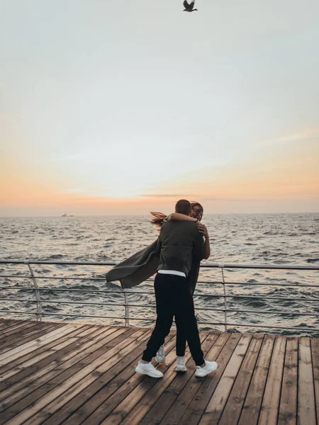 Beautiful Loving Couple Walking Sunset — Stock Photo, Image