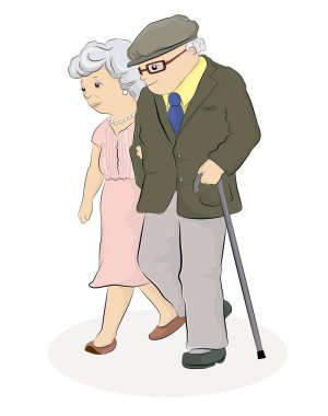 Yaşlı bir çift yürüyüş vektör çizim