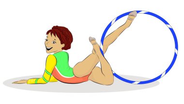 Vektör illustraion genç bir kadın jimnastikçi çember ile gerçekleştirme