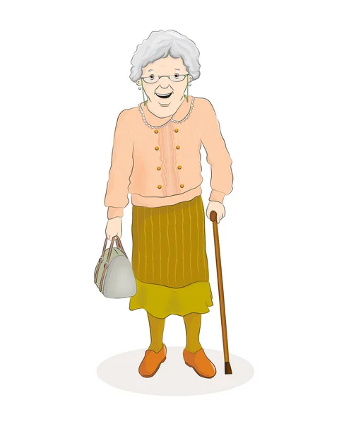 Vector Illustration Old Woman Standing — Stock Vector