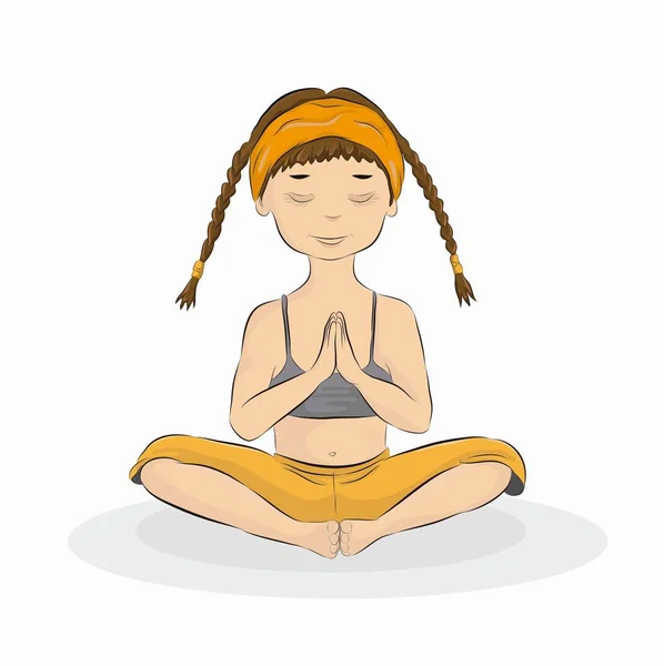 Illustration Vectorielle Une Fille Méditante Yoga — Image vectorielle