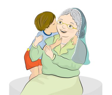 Bir büyükanne ve torunu küçük vektör çizimi