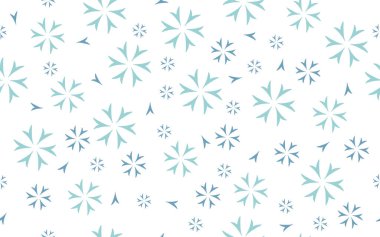 Vektör çizimi, farklı boyutlarda renkli kar taneleri, pürüzsüz arkaplan, kumaş tasarımı için desen, kağıt