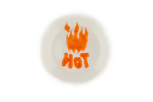 Dangerously Spicy Chili Sauce Word Hot Written White Plate Chili — Stock Photo, Image