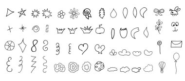 Vektör illüstrasyon, basit çocuklar elementler, hatlar, kağıt, kumaş ve iç tasarım için karalama.