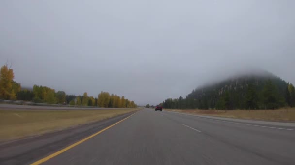 清晨秋天驱车穿过蒙大拿州西部的山脉 — 图库视频影像