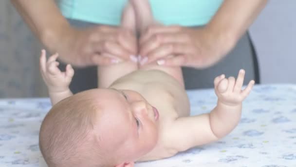 Shot Massage Professional Therapist Does Two Months Old Baby Girl — Stock Video