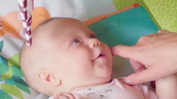 Happy Parents Play Newborn Daughter Age Two Months Ths Father — Stock video