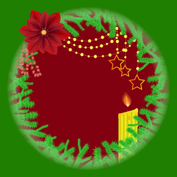 圆的圣诞节框架与红色背景 — 图库照片