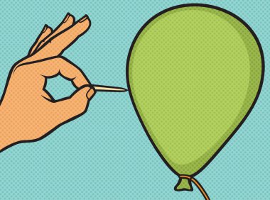 el bir iğne ile balon pop sanat illüstrasyon deler
